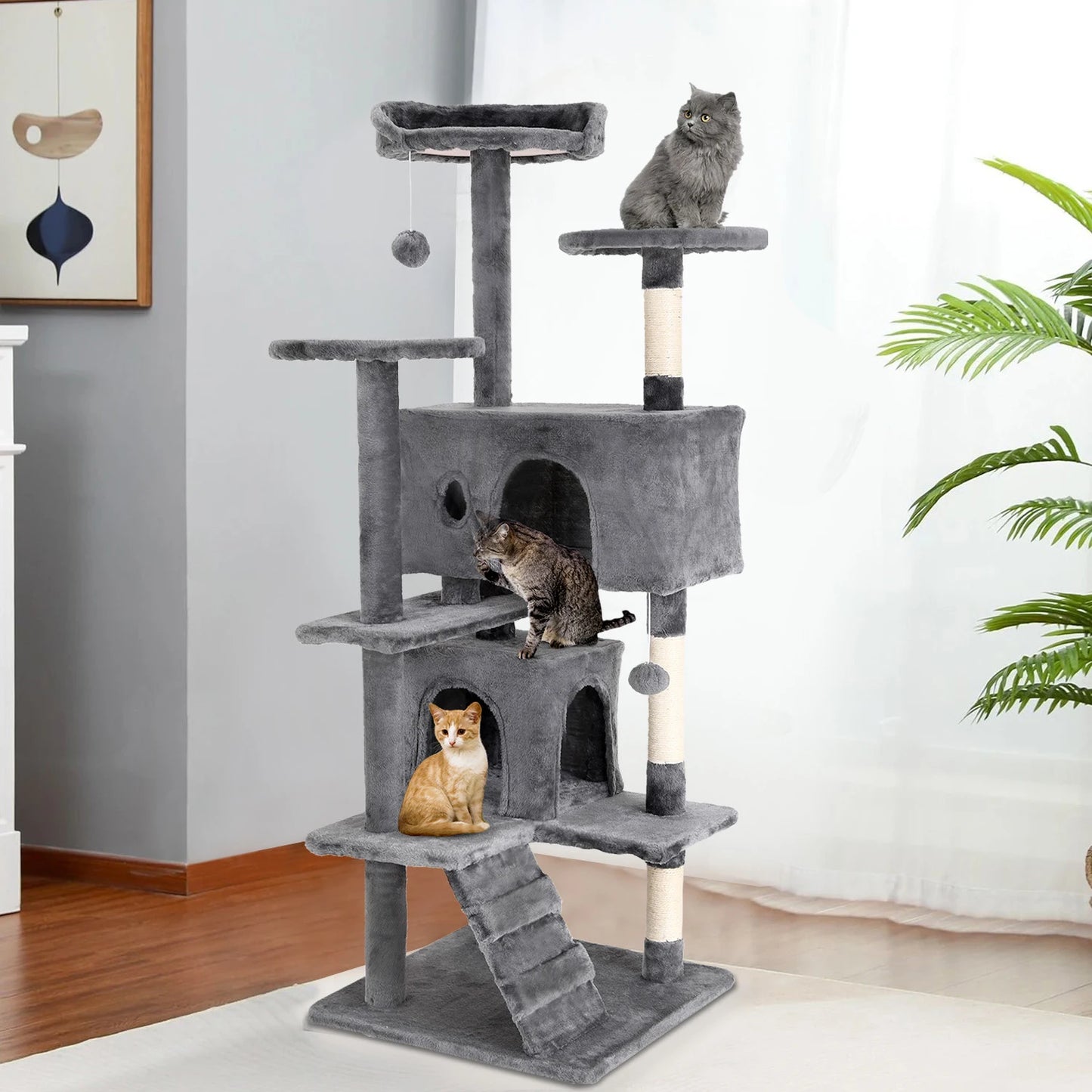 Cat Tree Tower With Sisal Posts And Dangling Ball