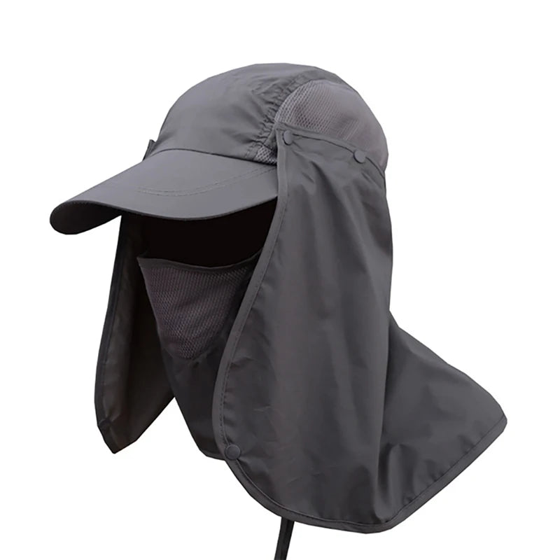 Men Summer Sun Hat Fishing Cap Women Neck Face Sunscreen Flap UV Protector Quick-Drying Removable Face Mask Ear Neck Cover Caps