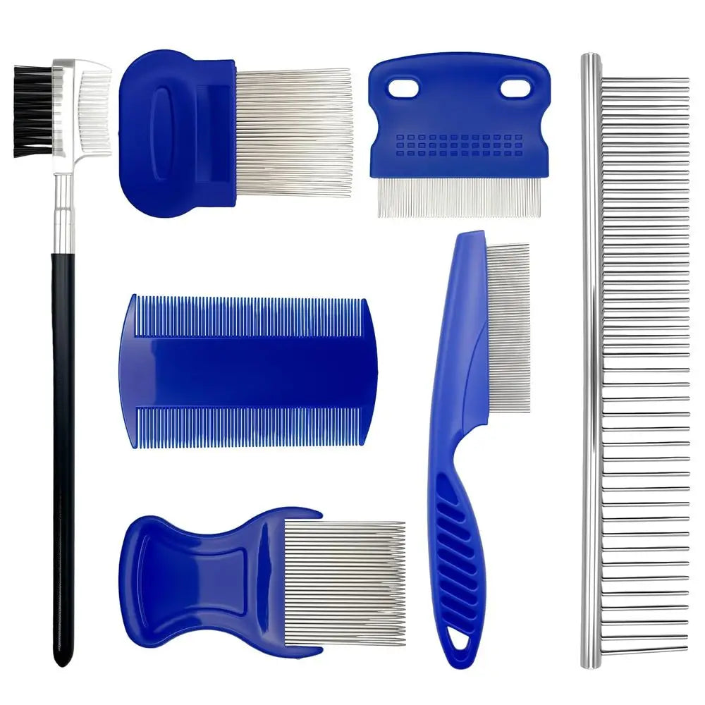 7 Pack Pet Grooming Combs, Stainless Steel & Plastic, Dog Eye Comb & Tear Stain Comb, Small Dogs, Puppy Comb, Tick Comb, Cat Gro