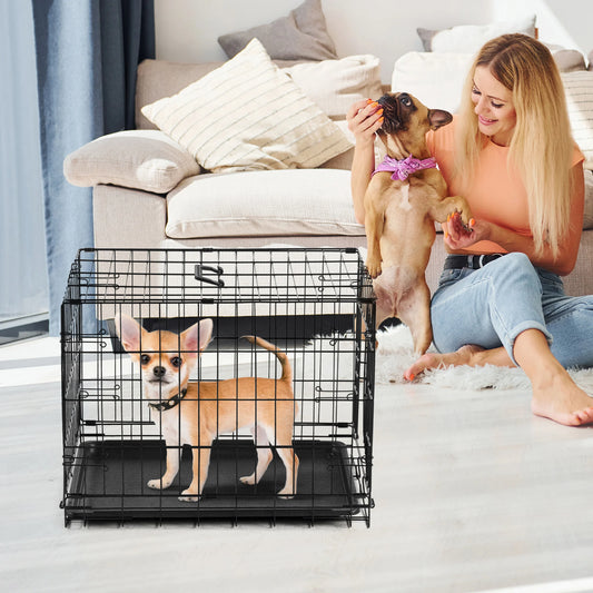 JHK Folding Metal Dog Cage With Leak Proof Pan Tray