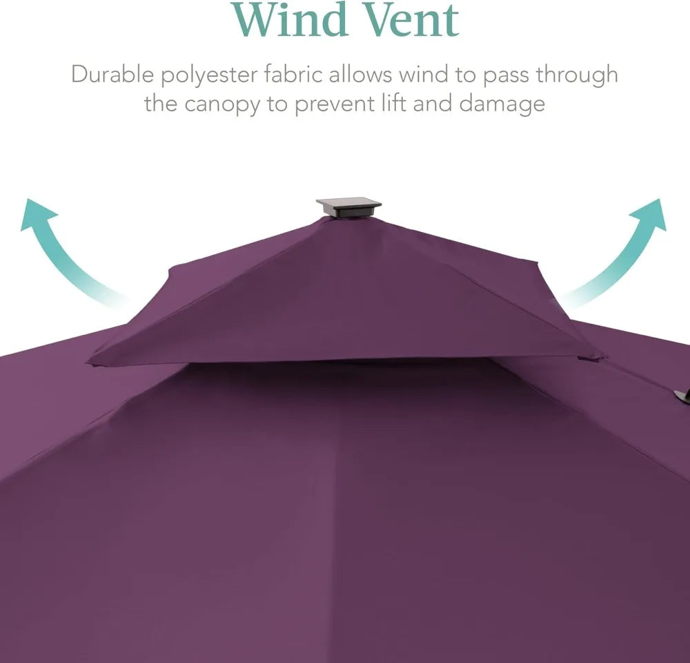 NONECN Cantilever Patio Umbrella With Base, Solar LED Lights