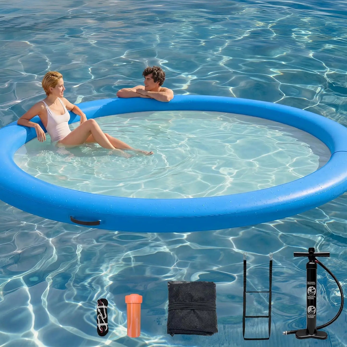 Water Hammock Inflatable Sunchill Float Ring with Mesh Design, Heavy Duty Inflatable Raft Float Ring Platform,Hammock, Custom