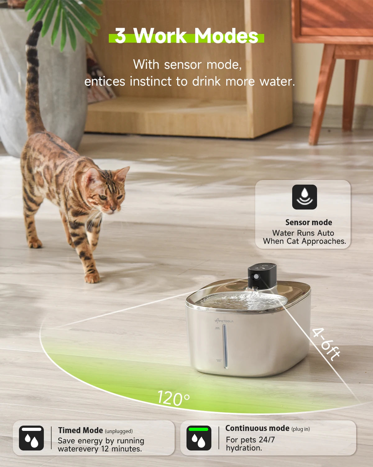 APD APETDOLA Wireless Cat Water Fountain Stainless Steel