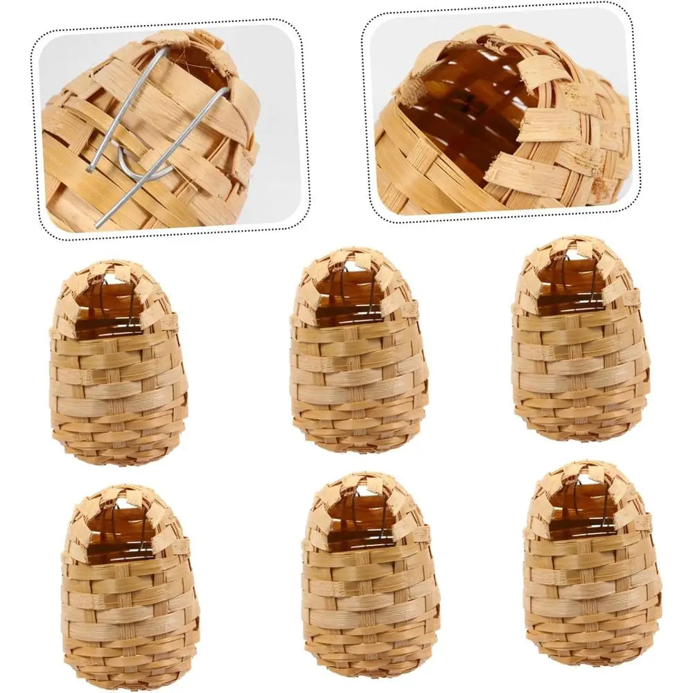 6pcs Handmade Bamboo Bird Nest Finch Bird Nests for Cages Bird House for Balcony Bird House for Warm Shelter Garden Hand Woven A