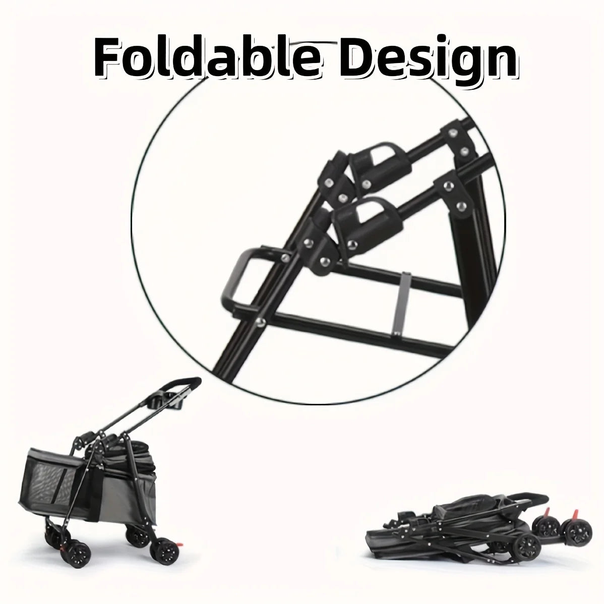Foldable Pet Stroller 3 In 1 For Small Dogs And Cats