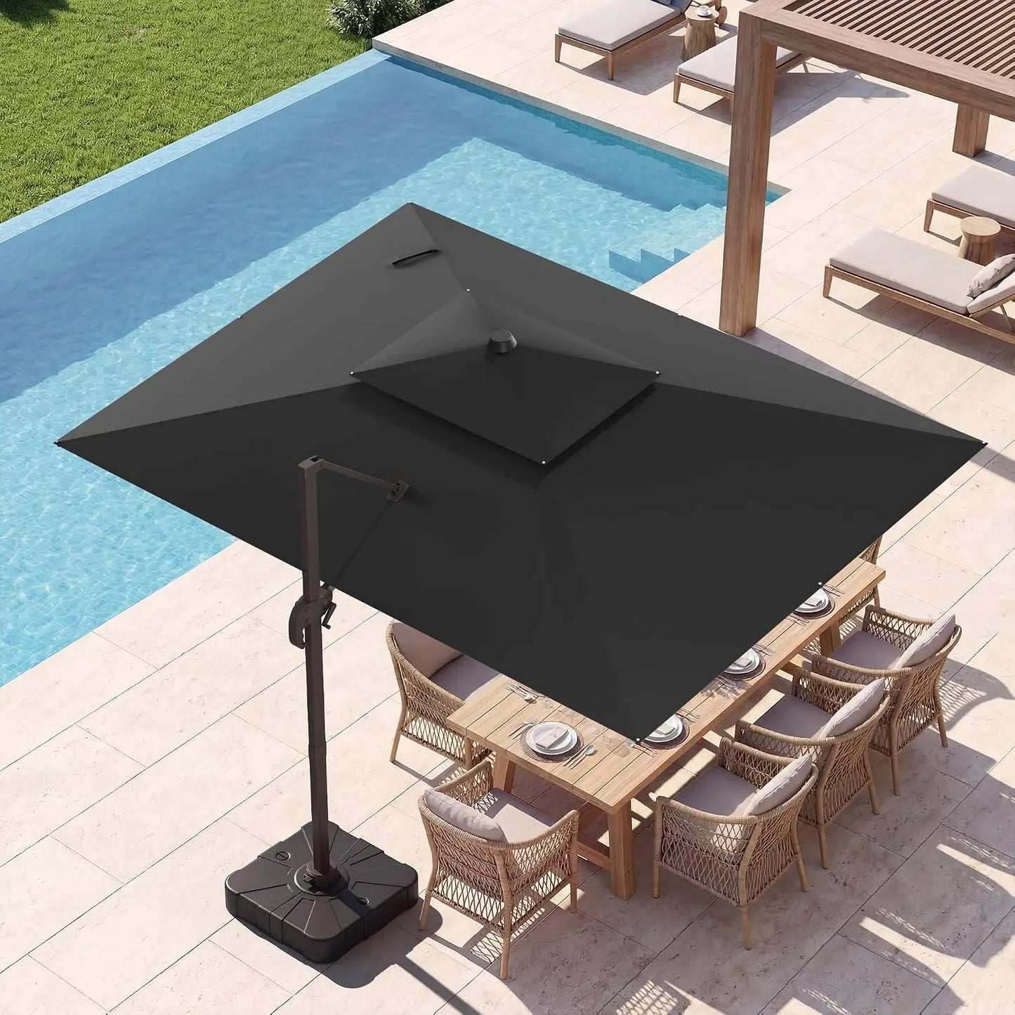 9'x12' Heavy Duty Double Top Rectangular 360° Rotatable Offset Cantilever Patio Umbrella, Customized