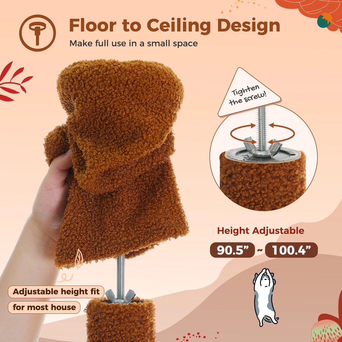 PETEPELA Cat Tree Floor To Ceiling Adjustable Tower With Hammock
