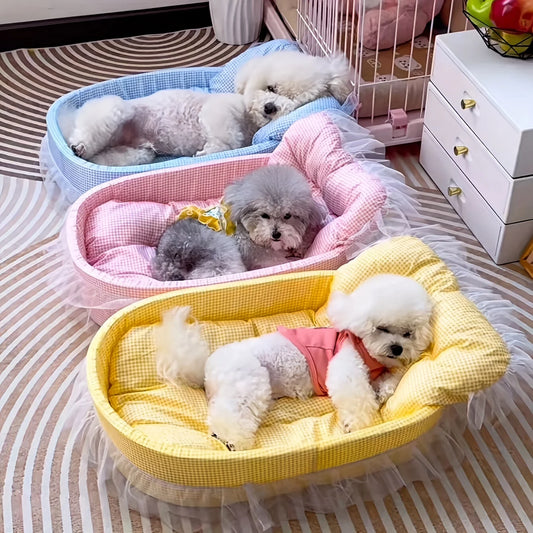 Cute Lace-Trimmed Pet Bed Oval For Small Dogs And Cats