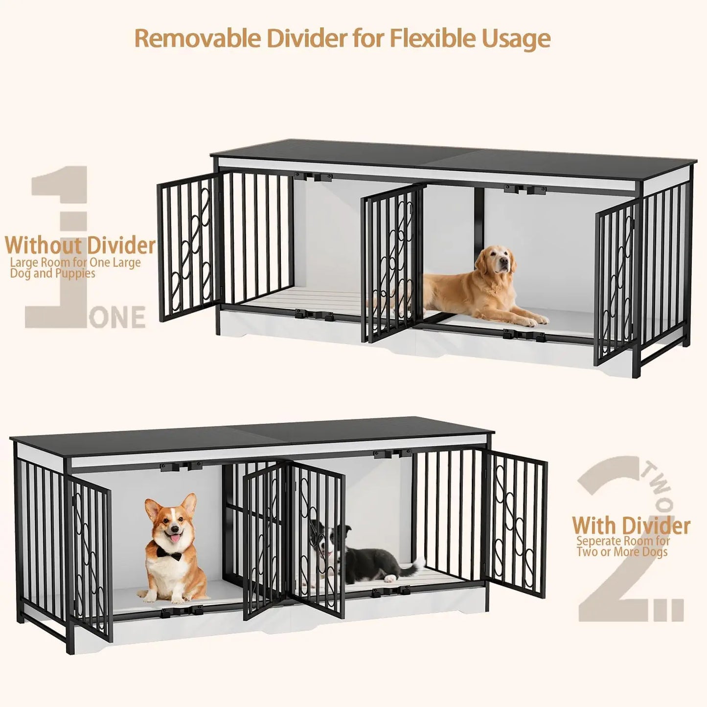 COZPAW Two Dog Wooden Crate Kennel Furniture Heavy Duty