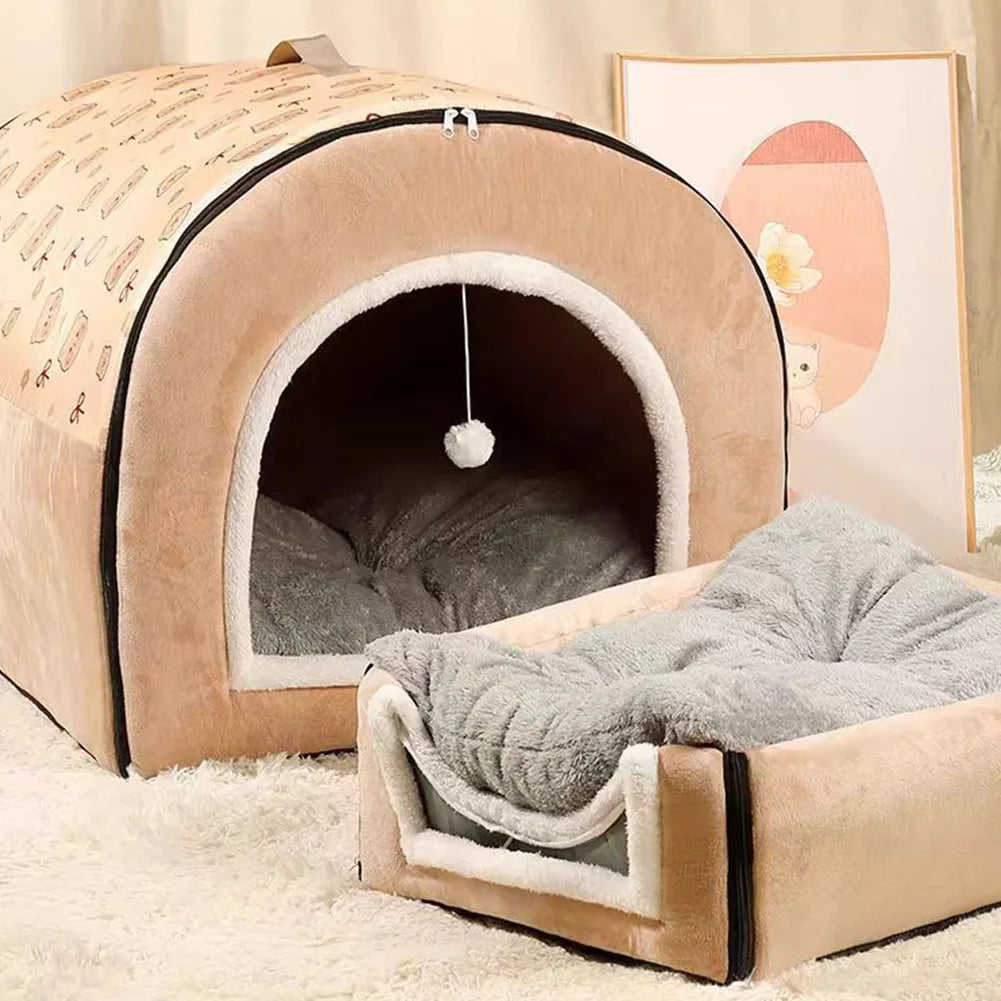 Warm Winter Dog House Mat Washable Dog Kennel Detachable Dog Cave Shelter Comfortable Large Dog Bed House Dogs Cats Pet Supplies