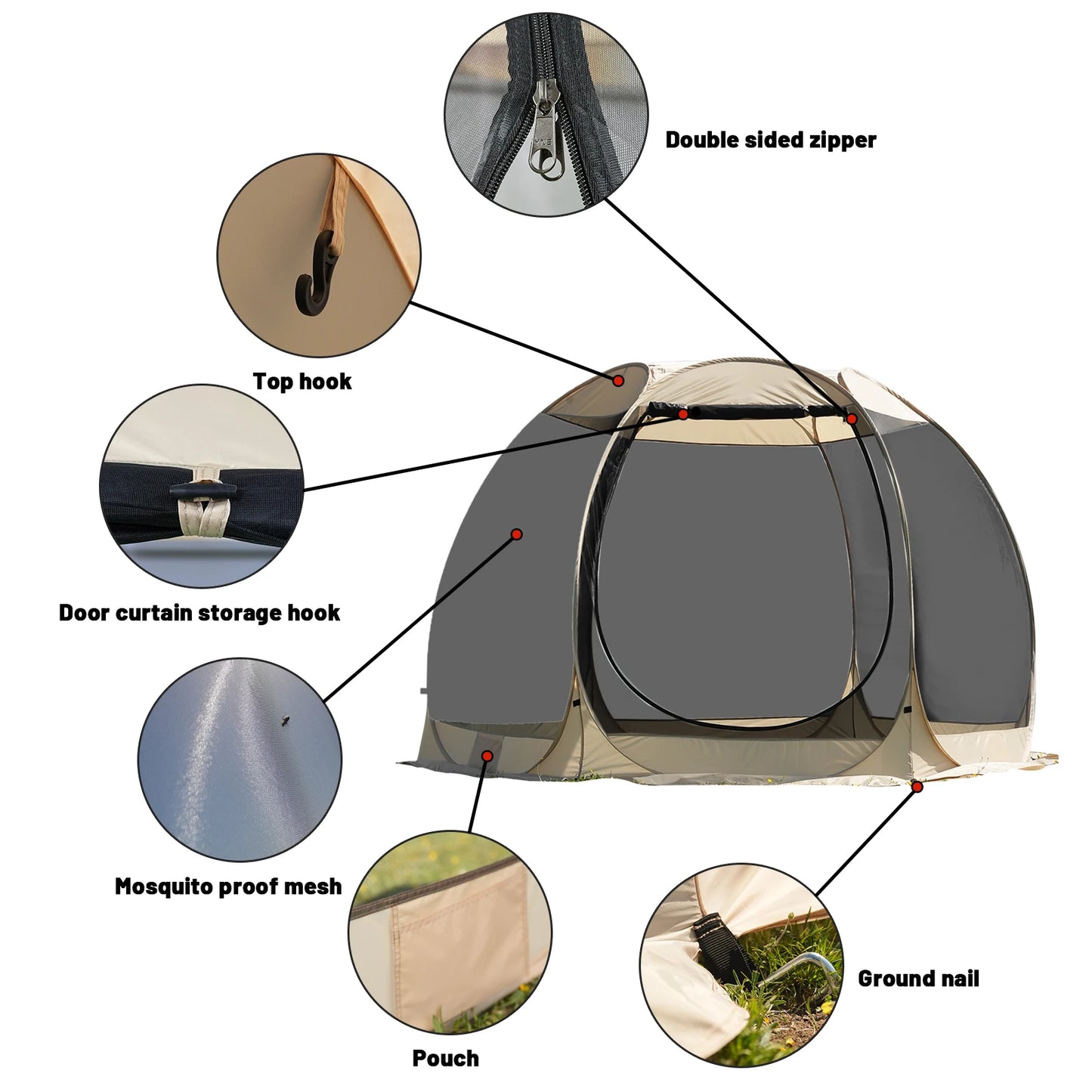 Pakicetus Family Pop Up Shelter With Mesh Walls Camping Tent