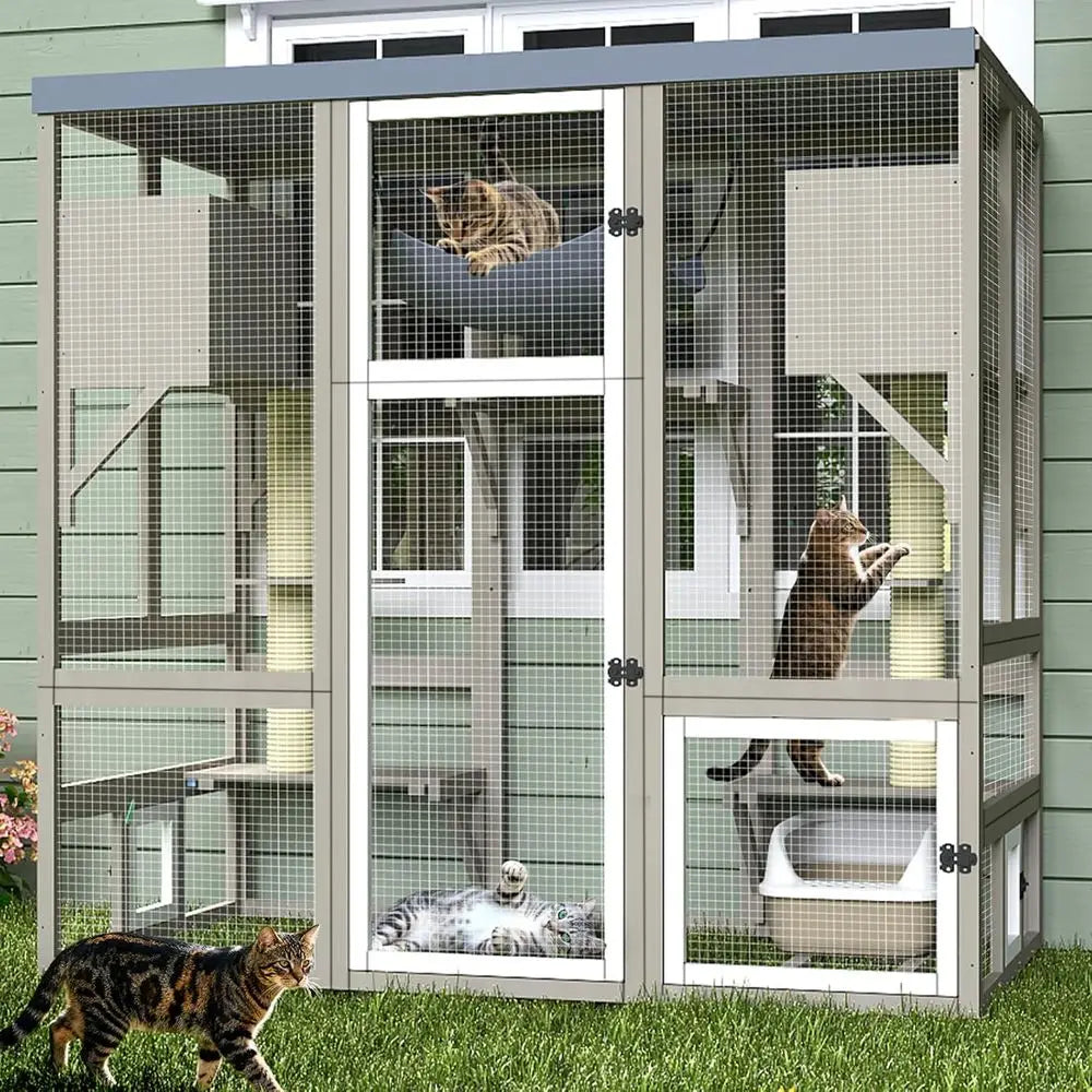 Premium Catio Outdoor Cat Enclosure With Platforms And Hammock