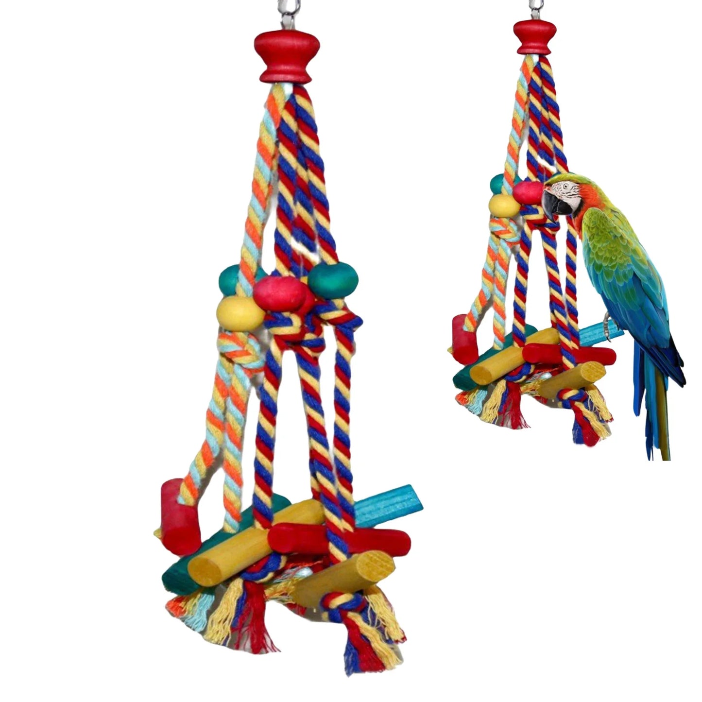 Natural Wooden Cage Hanging Rope Bird Toy For Conures Budgies Cockatiels
