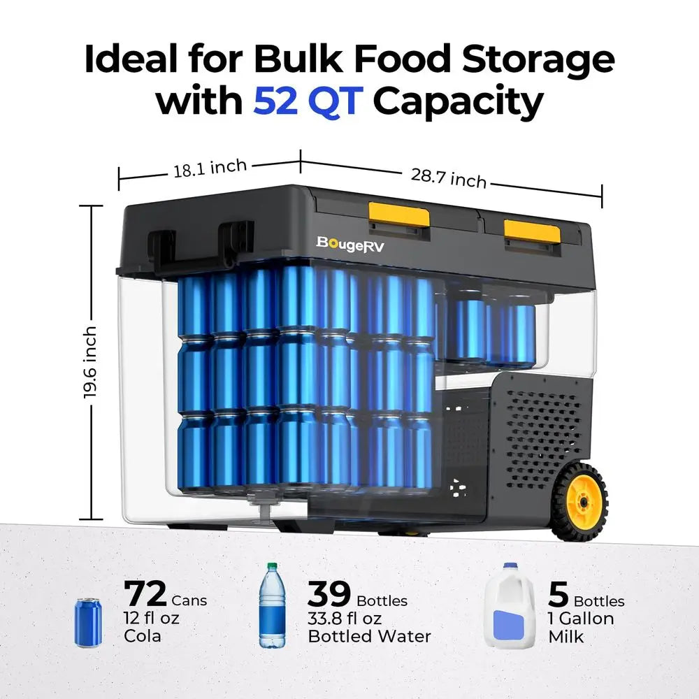 CRD2 V2.0 52 Quart Portable Fridge Freezer with 240Wh Battery, 12 Volt Car Refrigerator, 468 Dual Zone Compressor Electric Cool