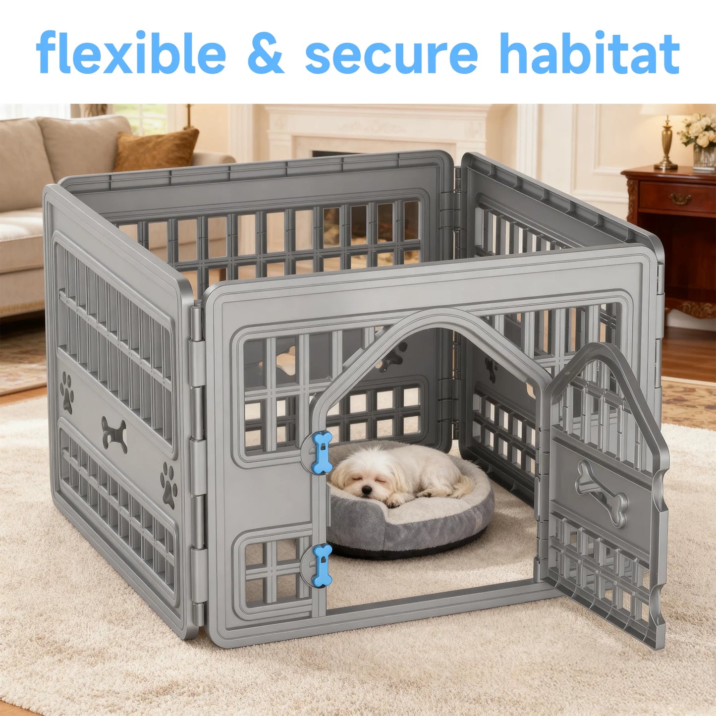 NONECN Resin Dog Playpen With Lockable Door Portable Pet Fence