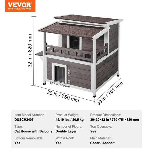 SucceBuy Weatherproof Outdoor Cat House With Balcony