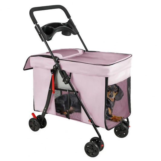 Foldable Pet Stroller With 360 Degree Wheels And Ventilation Windows