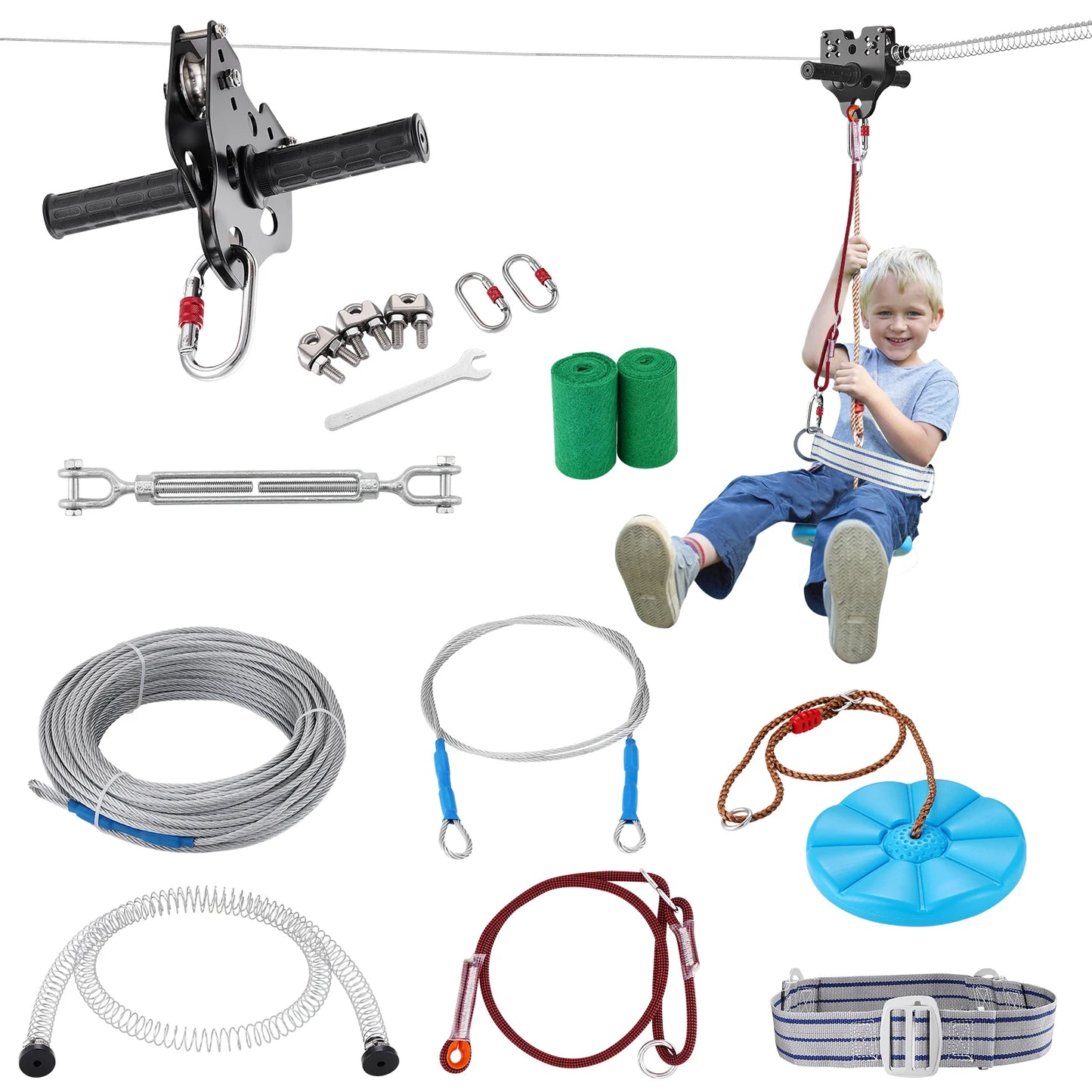 SucceBuy Zipline Kit Backyard Outdoor With Stainless Steel Safety Harness