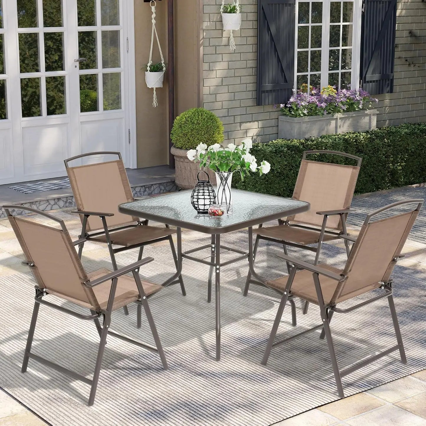Outdoor 5 Piece Dining Set Rattan Patio Table And Chairs