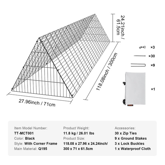 SucceBuy Chicken Tunnels For Yard With Corner Frame Portable