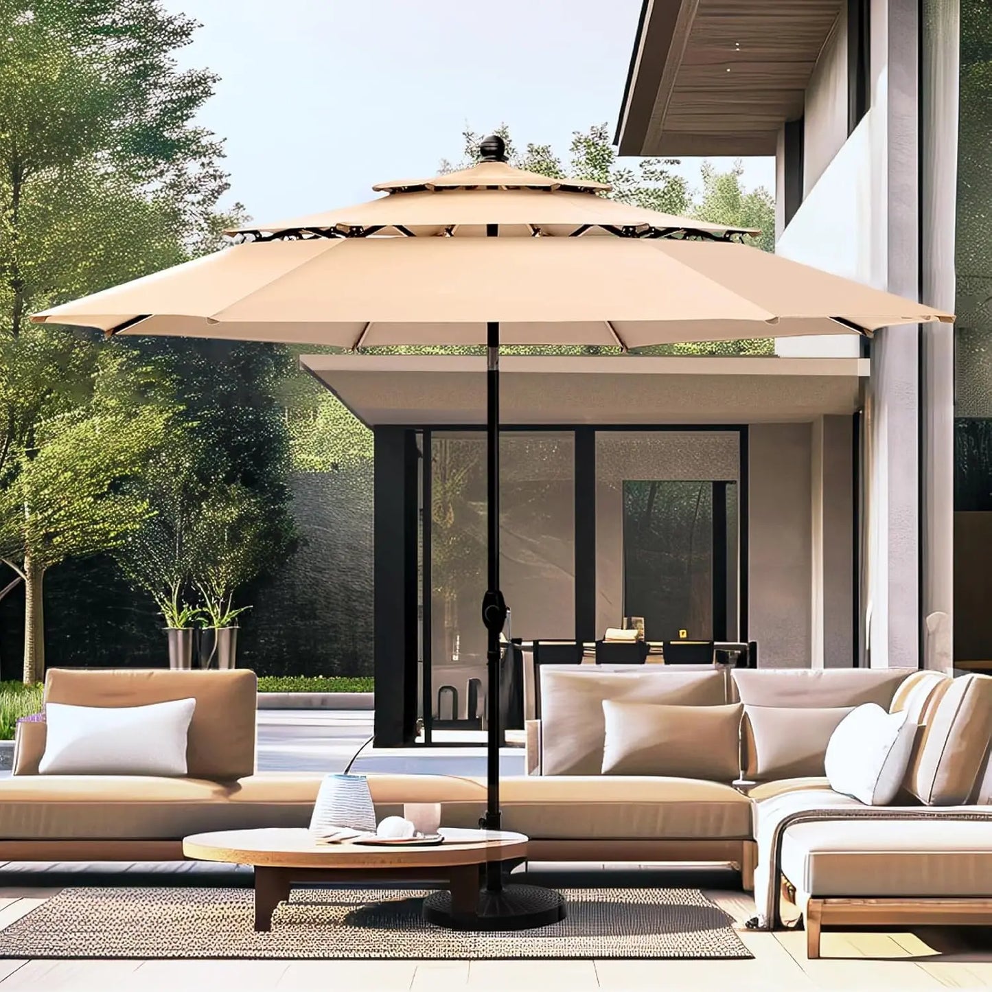 10ft Outdoor Patio Umbrellas for Outside, 3 Tier Vented Market Table Umbrella Windproof for Backyard, Deck, Customized