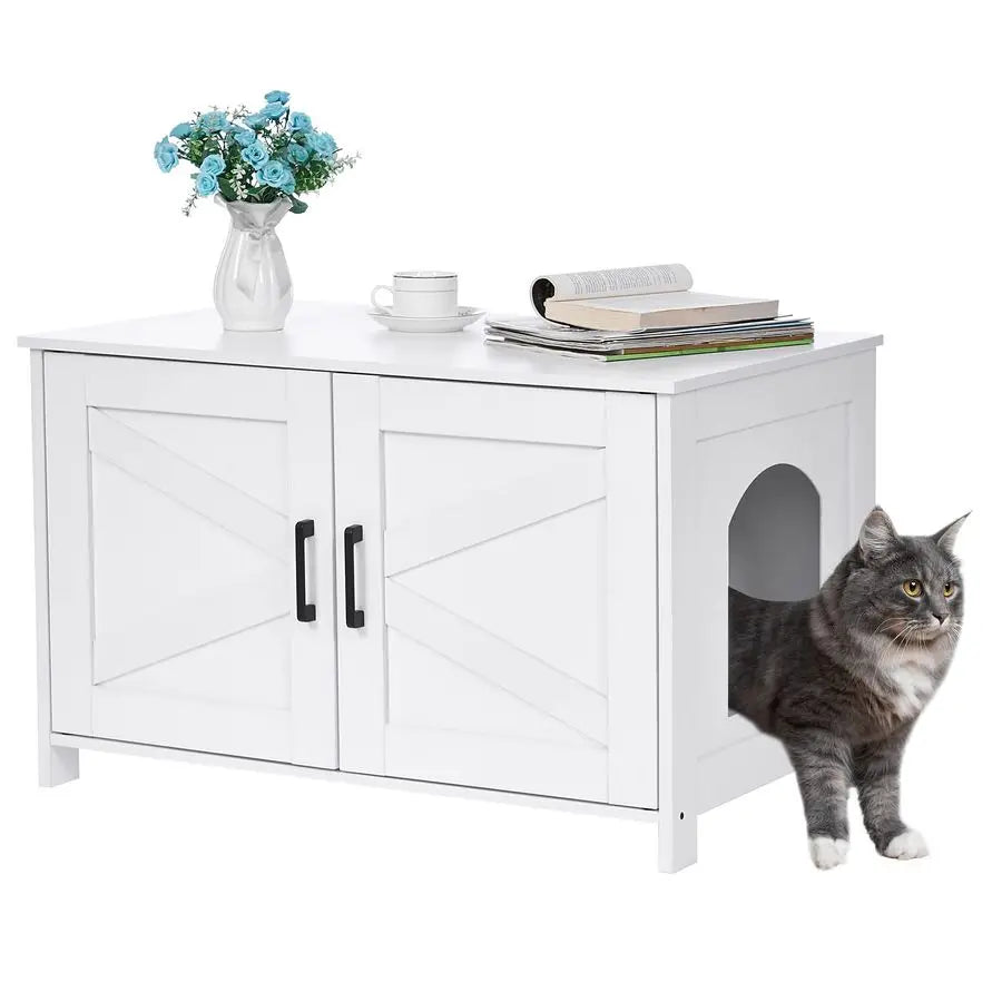 Wooden Cat Litter Box Enclosure With Barn Door Washroom