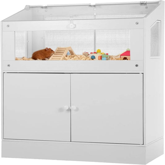 HiMISS Hamster Cage With Storage Cabinet And Acrylic Panels