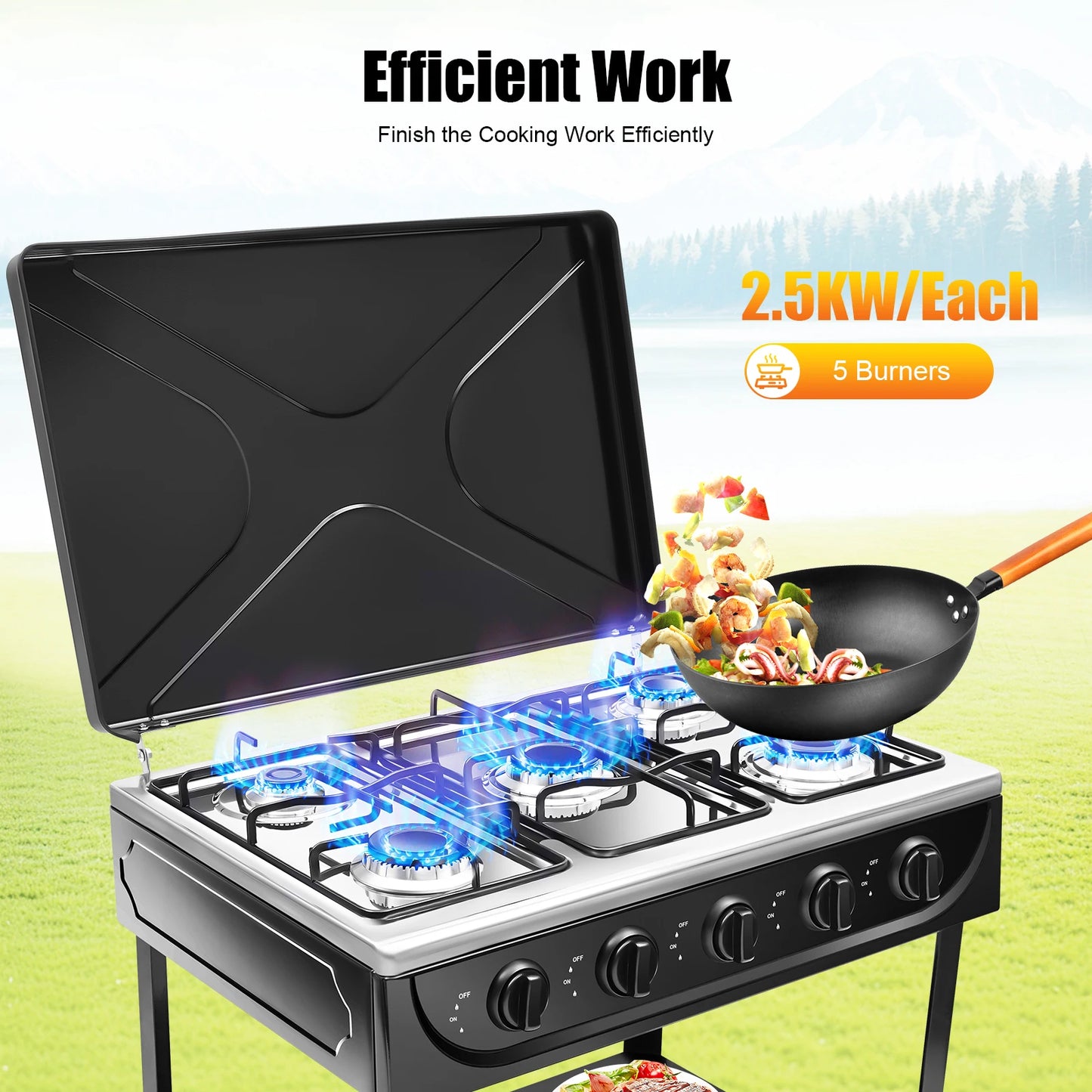 Natural Gas 5-Burner Outdoor Stove With Manual Ignition