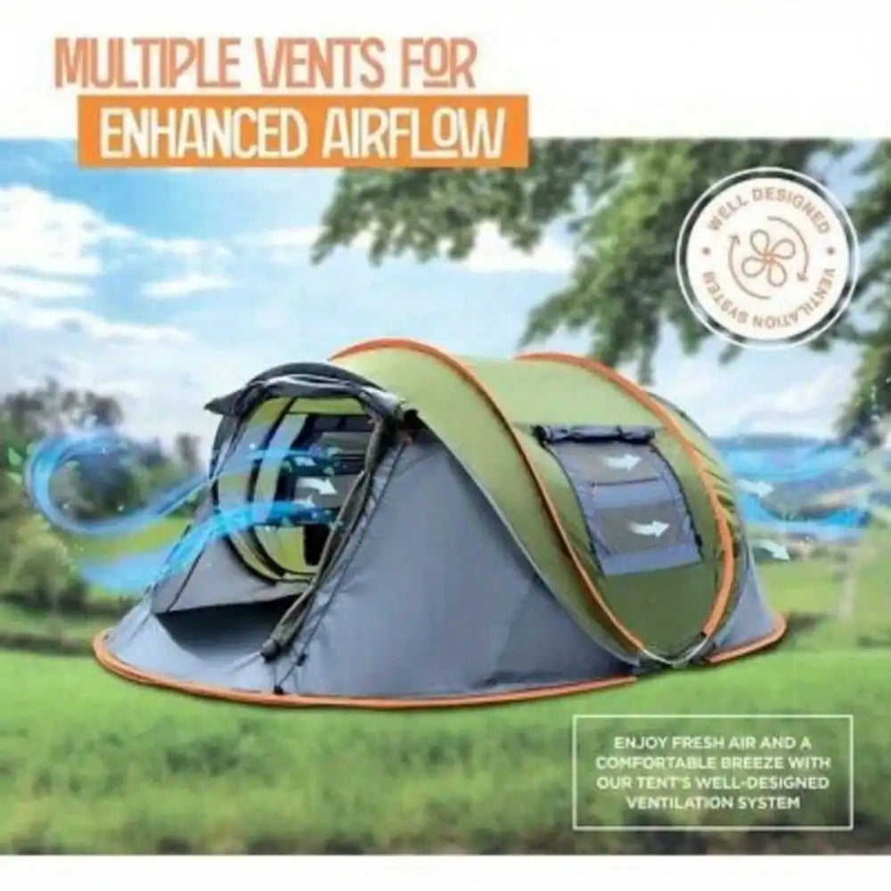 Camping Tent 4-Person Pop-Up With 2 Doors UPF50+ Waterproof