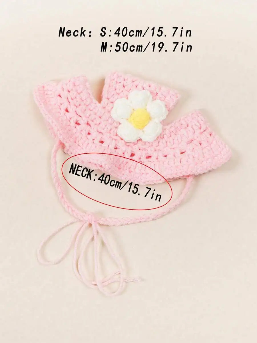 Knitted Pet Hat With Floral Trim For Cats And Dogs