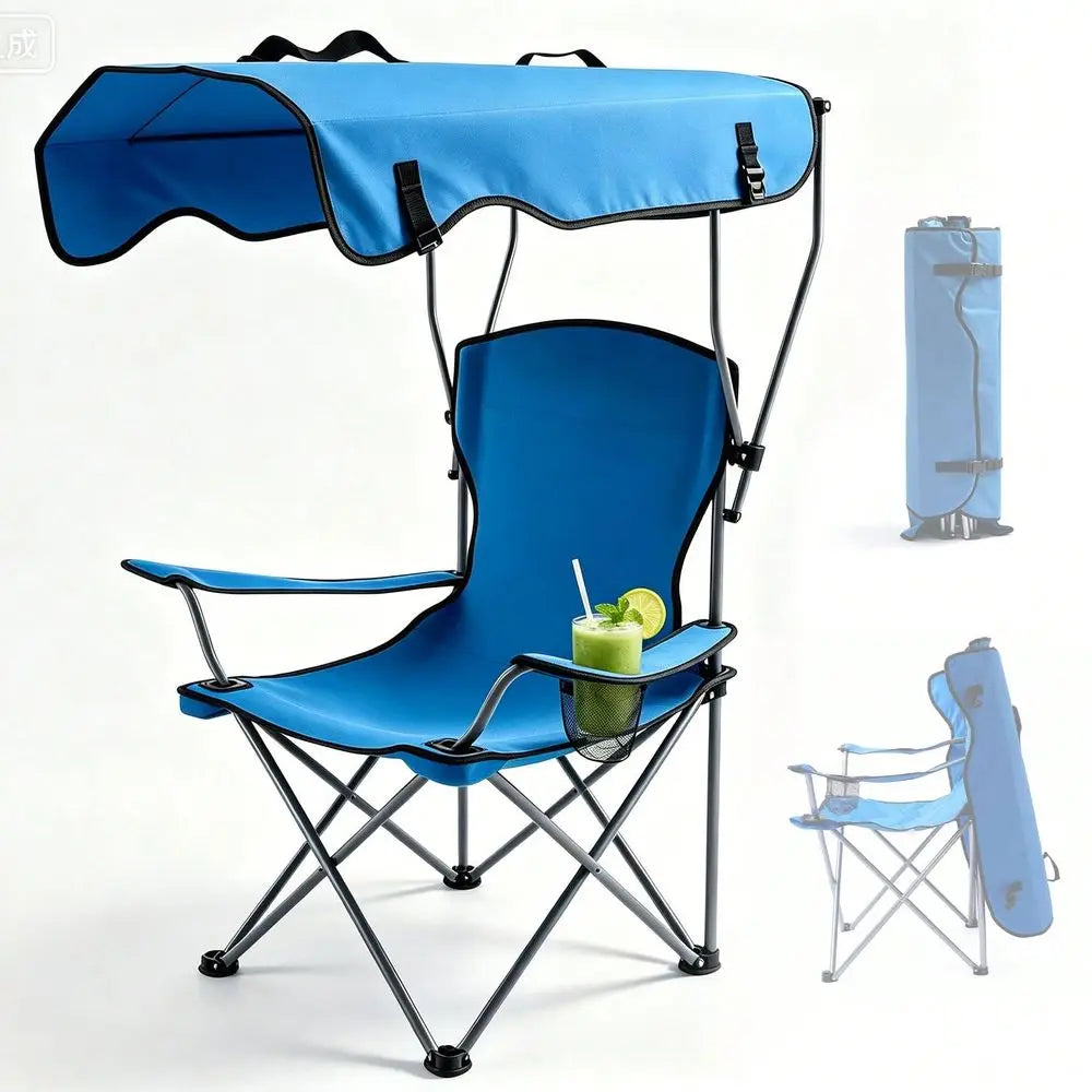 Portable Folding Camping Chair With Canopy Shade For Outdoors