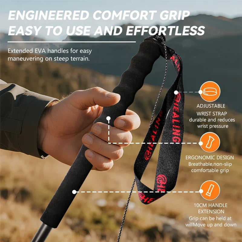 OKHEALING Ultralight Carbon Fiber Foldable Trekking Poles