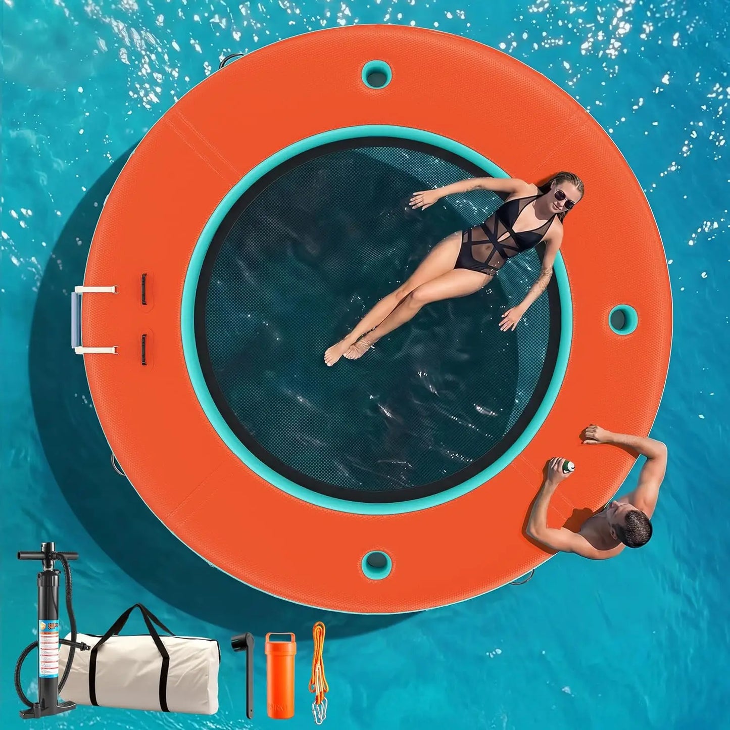 Inflatable Water Hammock Heavy-Duty Round Floating Ring Raft Swimming Platform for Lake, Pool, Beach, Boat Floating Pad, Custom