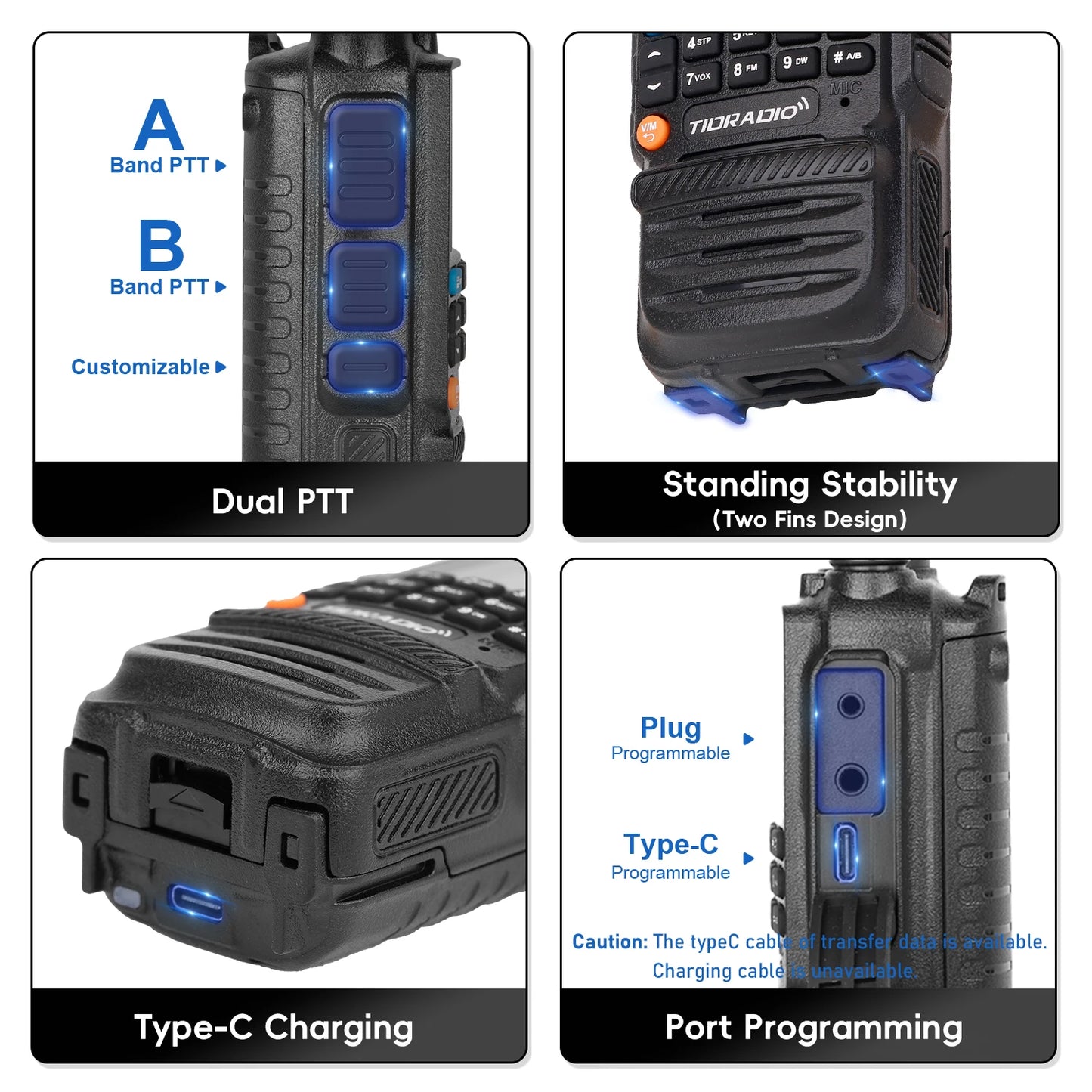 TIDRADIO H3 Walkie Talkie Phone APP Wireless Programming HAM Air Band Long Range Radio USB Type-C Cable Programming &Charge
