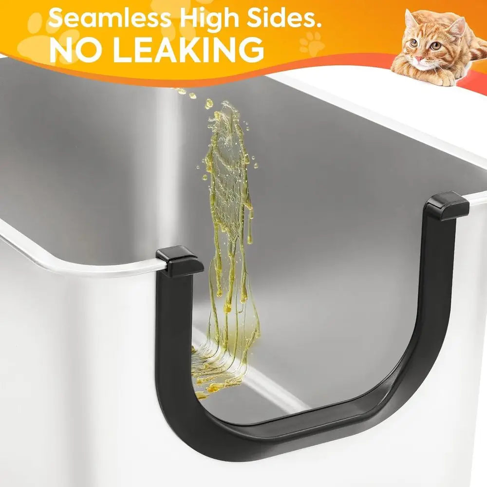 Stainless Steel Litter Box With Lid For Cats Leakproof Design