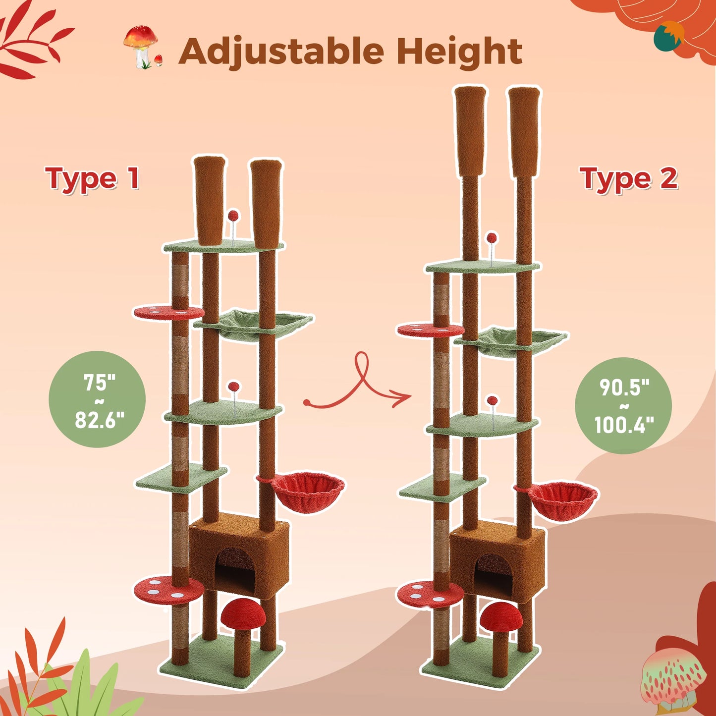 PETEPELA Cat Tree Floor To Ceiling Adjustable Tower With Hammock