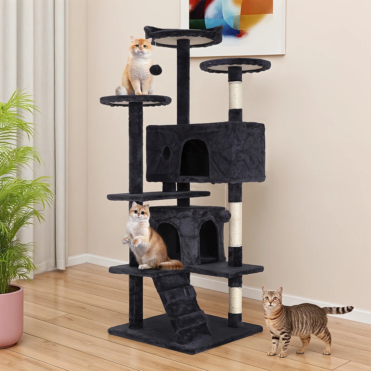 Cat Tree Tower With Sisal Posts And Dangling Ball