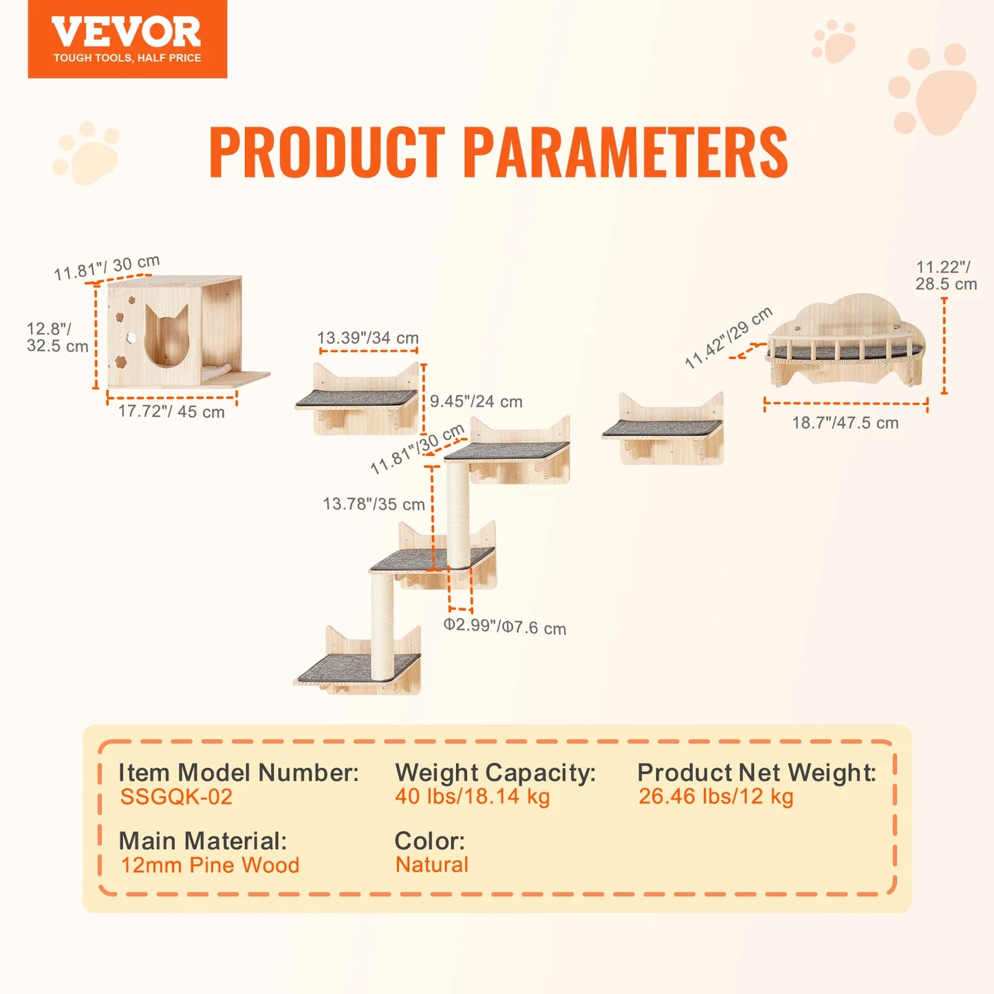 SucceBuy Wall Mounted Cat Shelves Jumping Boards Hammocks Cat Tree