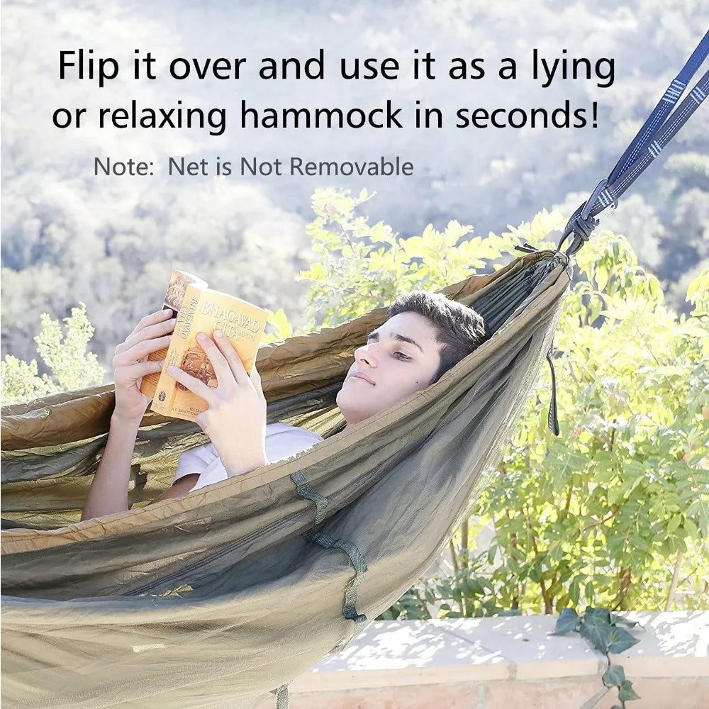 Portable hammock with mosquito net for two includes tree straps ideal for outdoor hiking camping survival travel
