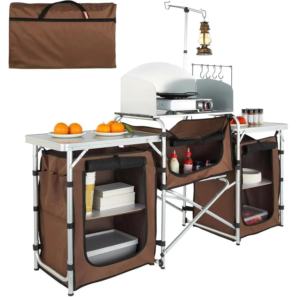 Camping Kitchen Table With Storage Detachable Windscreen