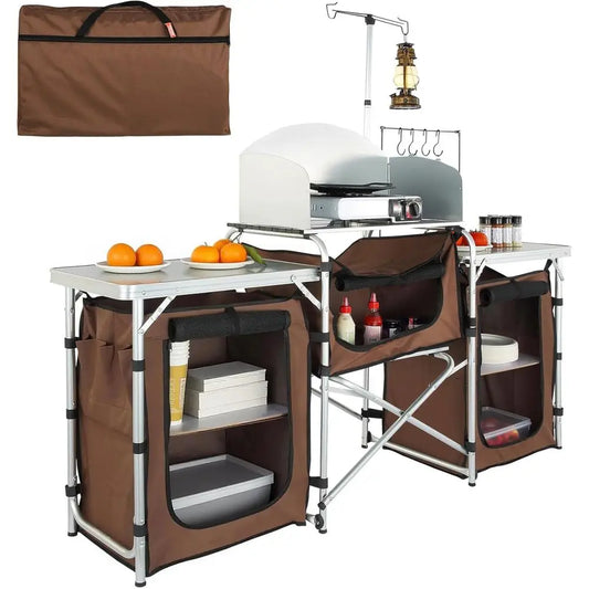Camping Kitchen Table With Storage Detachable Windscreen