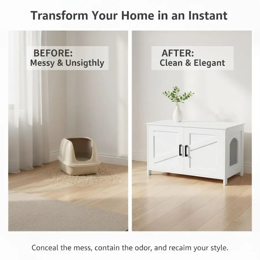 Cat Litter Box Enclosure Wooden Cabinet With Barn Door