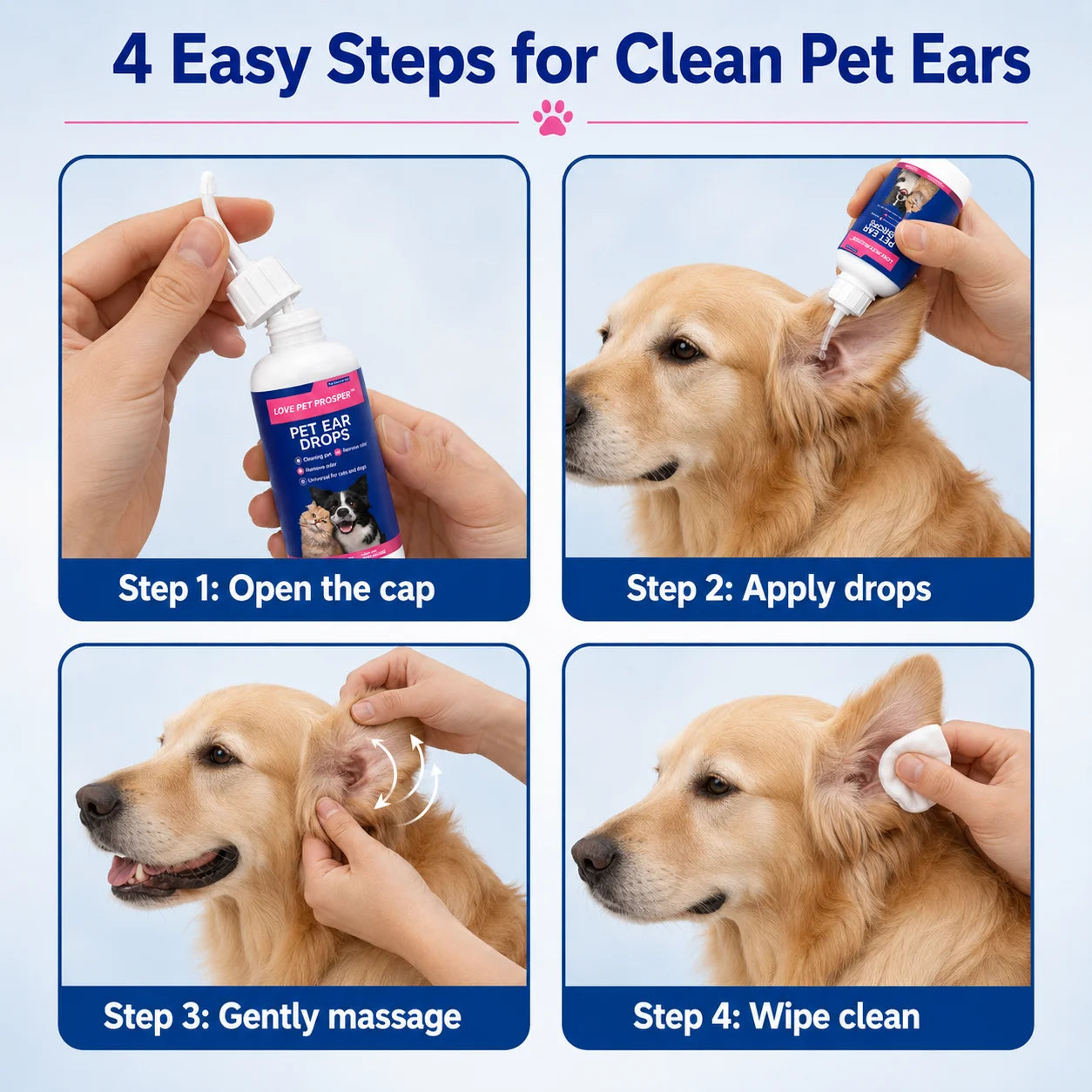 Gentle Pet Ear Drops For Dogs And Cats Cleaner Solution