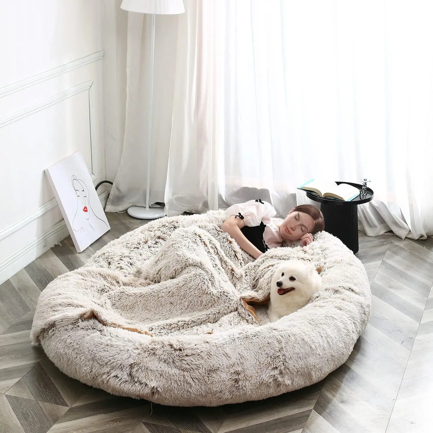 GUANGLIE Orthopedic Dog Bed With Washable Faux Fur