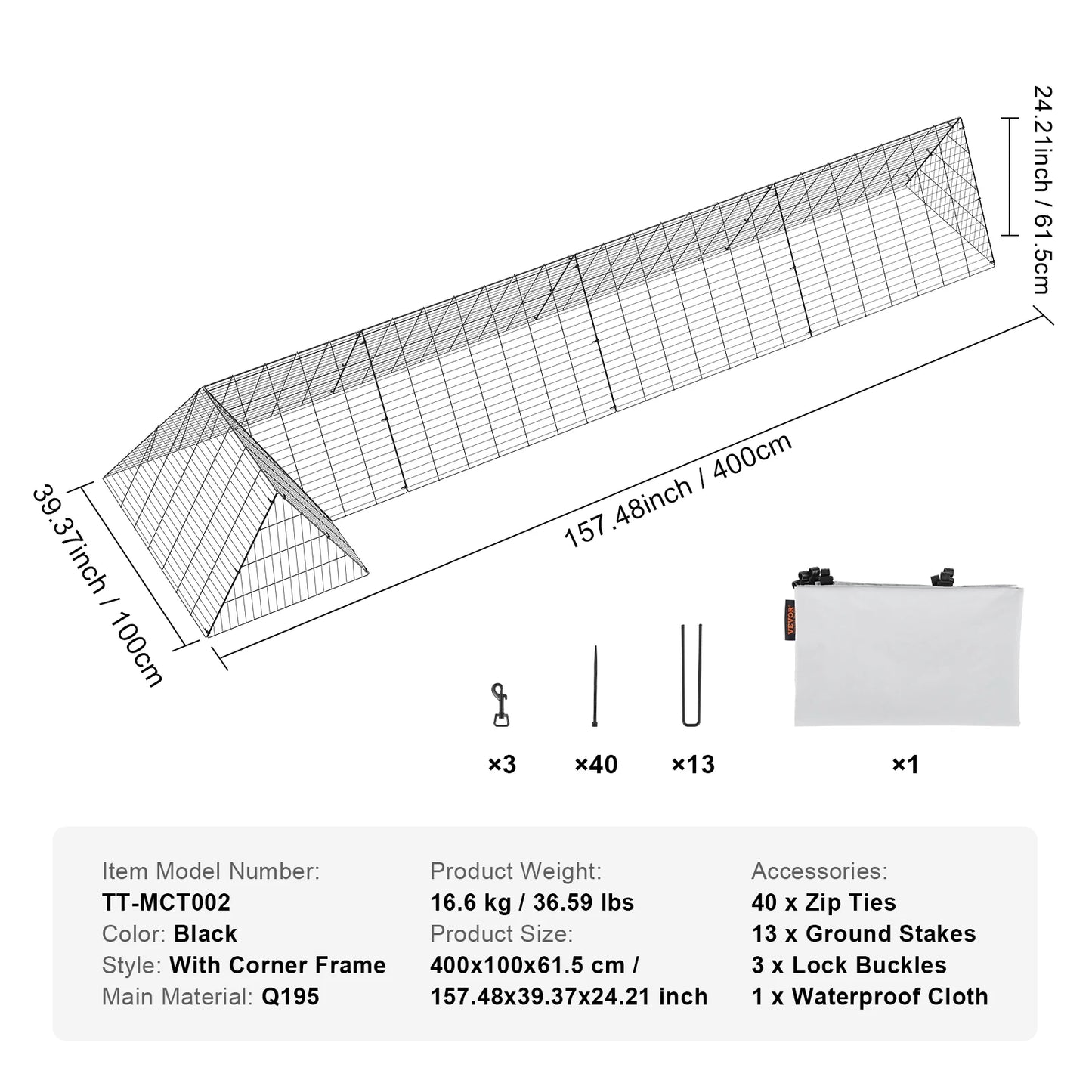 SucceBuy Chicken Tunnels For Yard With Corner Frame Portable