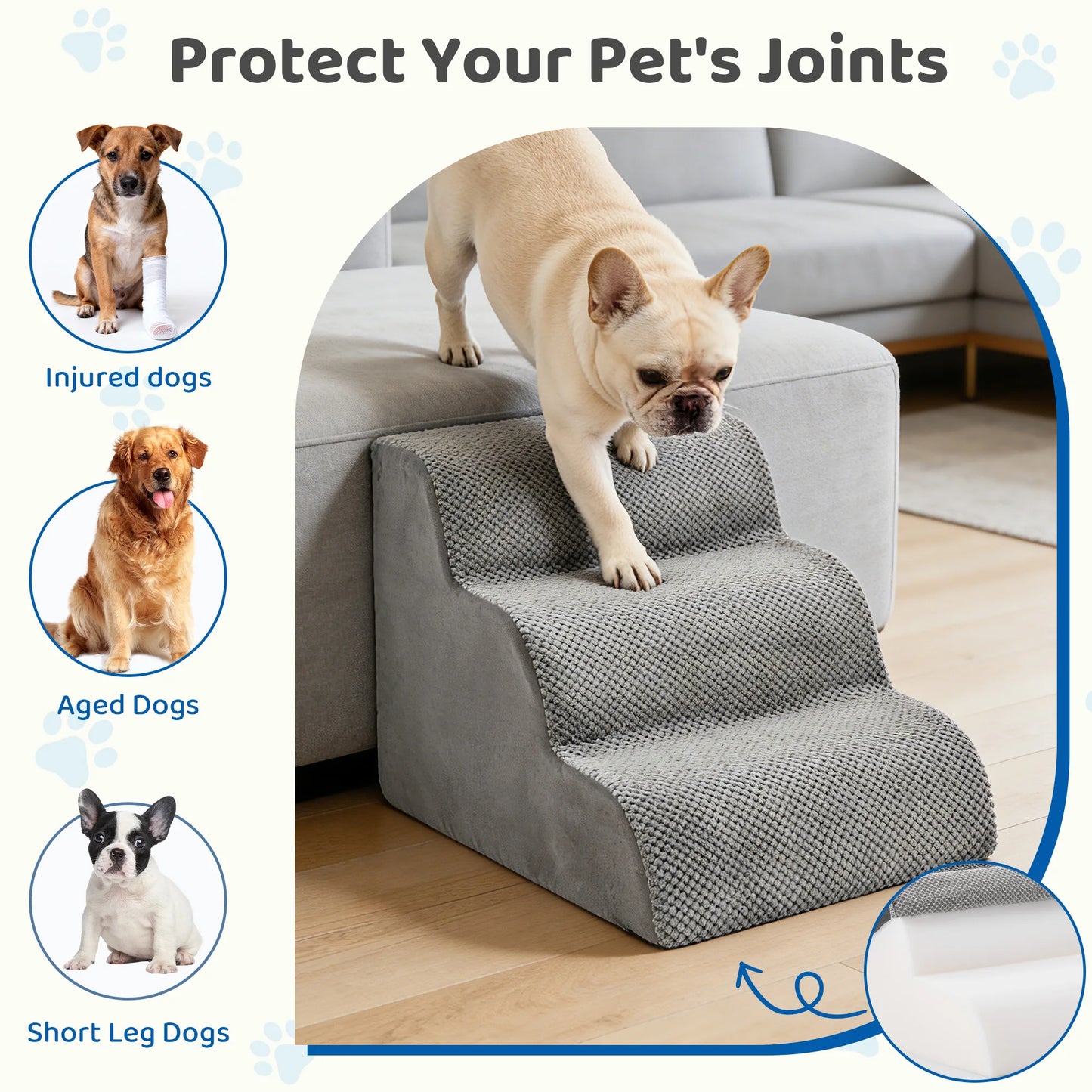 JHK 3-5 Step High-Density Foam Dog Stairs Ramp For Small Dogs