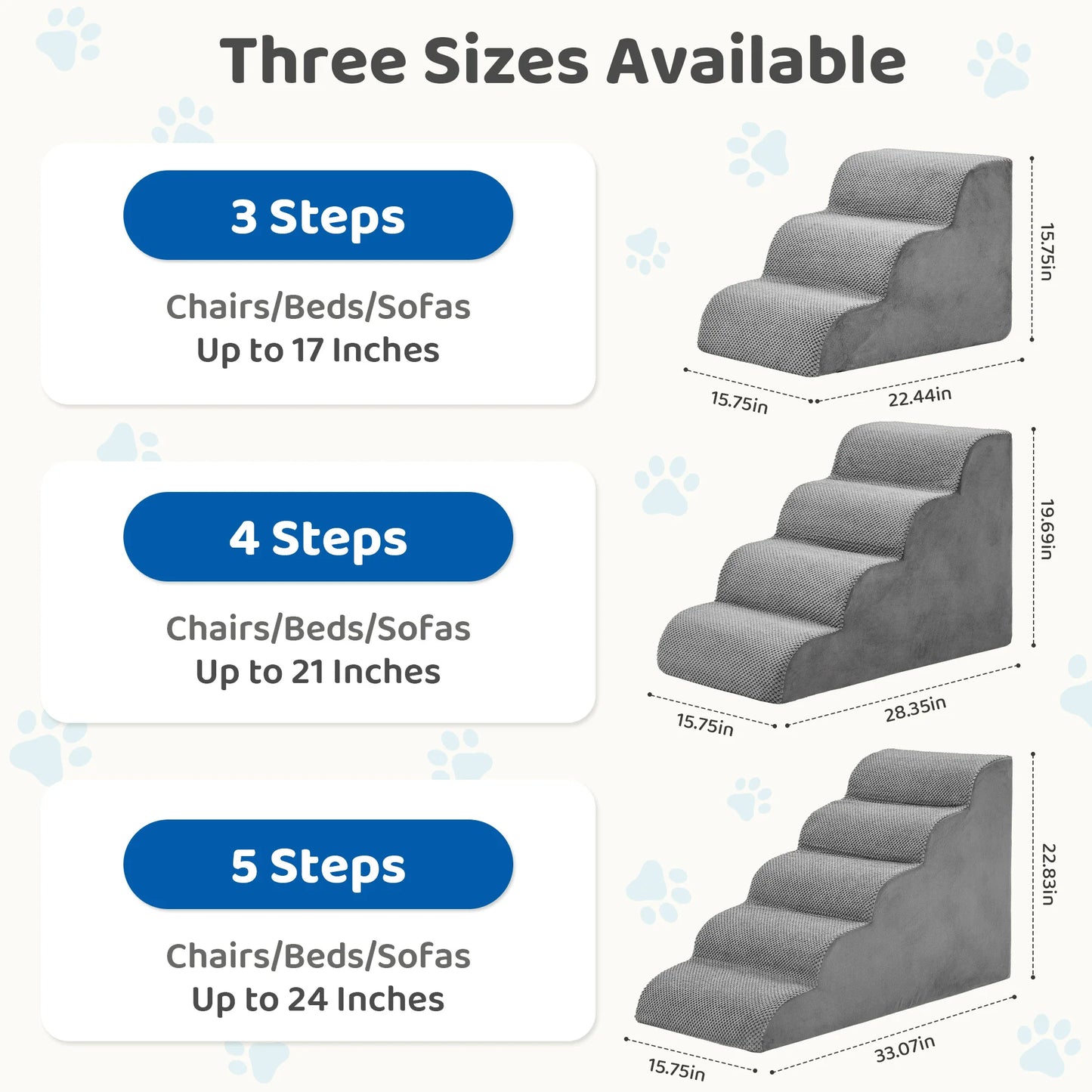 JHK 3-5 Step High-Density Foam Dog Stairs Ramp For Small Dogs