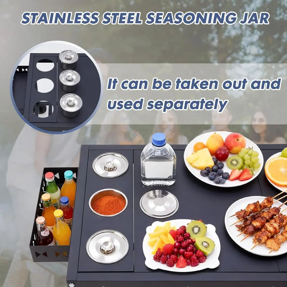 Portable Outdoor Grill Table With Wheels Griddle Stand Cart Shelves