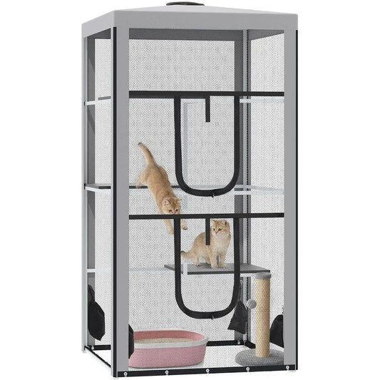 Outdoor Cat House Enclosure With Three Platforms And Steel Frame