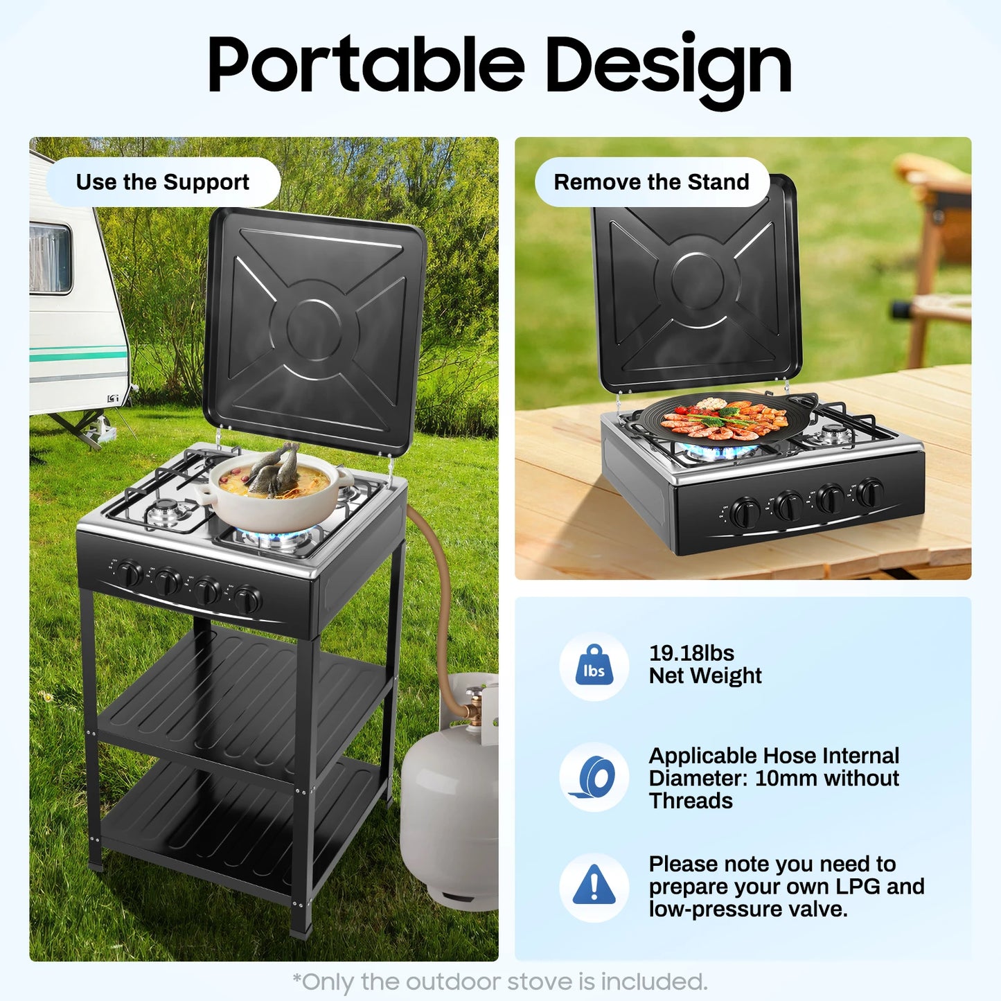 4 Burner Gas Stove Propane Smokeless Portable BBQ Grill